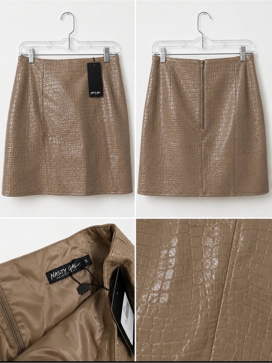 Nasty Gal Dresses & Skirts - Nasty Gal Croc Embossed Faux Leather Mini Skirt NWT Small Beige Taupe